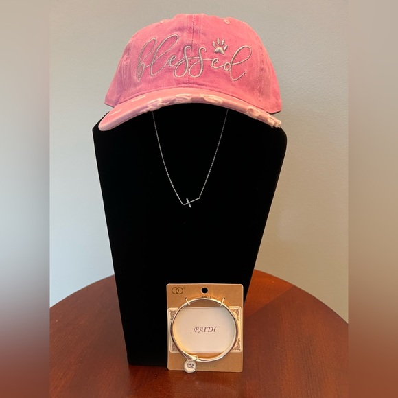 Jewelry - On Sale!!! Blessed hat with Faith bracelet and delicate cross necklace